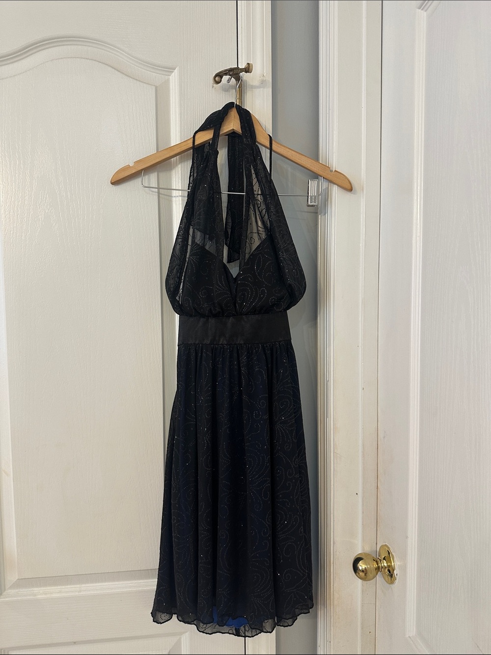 Charlotte Russe Black One-Shoulder Halter Cocktail Dress with Subtle Sparkle